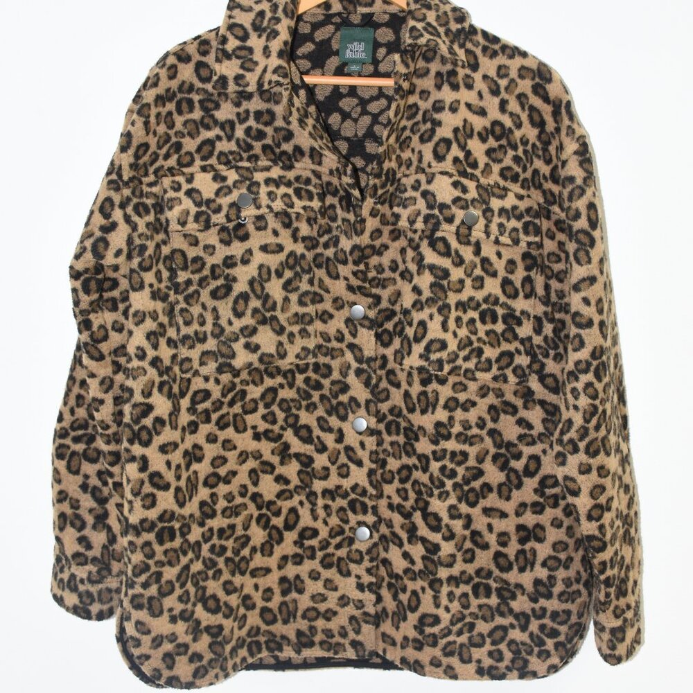 Wild Fable Leopard Print Button-Up Sherpa Jacket … - image 1